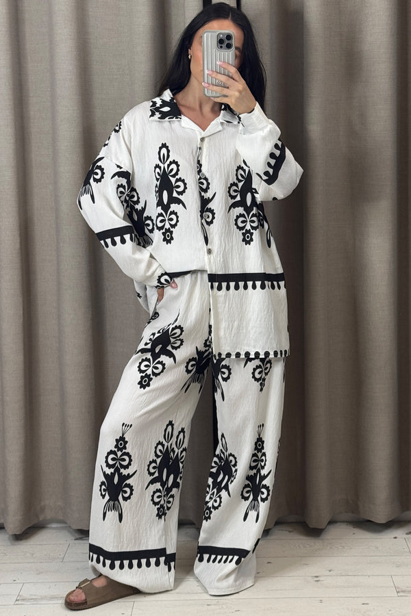 Tyler White Printed Oversized Shirt and Wide Leg Trousers Co-Ord Set